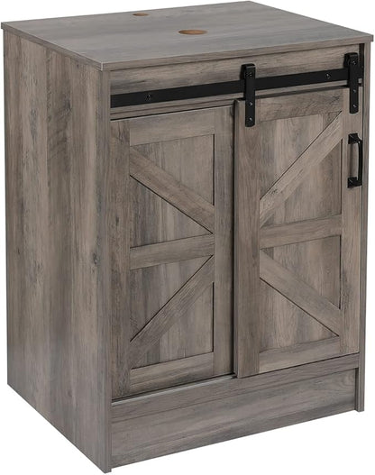 24" Farmhouse Bathroom Vanity with Sink, Bathroom Storage Cabinet with Sliding Barn Doors & Metal Handle, Freestanding Vanity Without Sink
