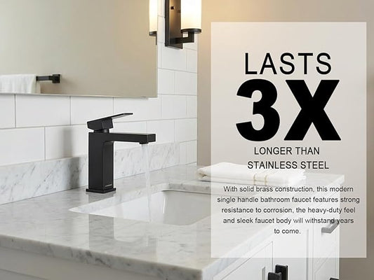 Lava Odoro Matte Black Bathroom Faucet 1 Hole, Modern Single Hole Bathroom Sink Faucet for Vanity with Pop up Drain Assembly, Deck Plate Included, 1.2 GPM Water Flow, BF307-B