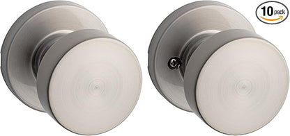 Kwikset Pismo Interior Passage Door Knob, Handle for Closet and Hallway Doors, Non-Locking Doorknob in Satin Nickel, with Microban Protection (Pack of 10)