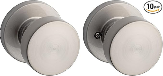 Kwikset Pismo Interior Passage Door Knob, Handle for Closet and Hallway Doors, Non-Locking Doorknob in Satin Nickel, with Microban Protection (Pack of 10)