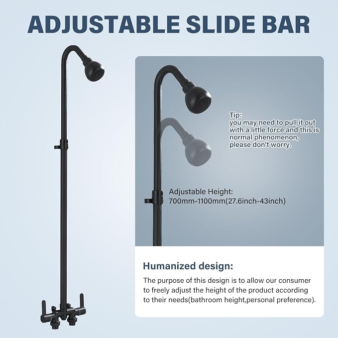 Outdoor Shower Kit with Matte Black Stainless Steel Rain Shower Head and Double-handle Straight-blade Handwheel,3 Inch Center Brass Outdoor Shower Fixtures