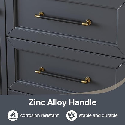 48 Inch Bathroom Vanity with Sink, Solid Wood Vanity with Engineered Stone Top, Fully-Assembled Vanity with Soft Closing Doors & Dovetail Drawers, Single Sink Bathroom Cabinet, Charcoal Gray
