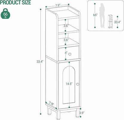 Bathroom Storage Cabinet, Corner Floor Cabinet with Drawers and Doors, Narrow Toilet Paper Holder, Bathroom Organizer with Adjustable Shelf, for Small Spaces, Black, BC19804GV1