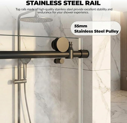Bathtub Shower Door, 60" W x 59" H Sliding Glass Door with 6mm (1/4") SGCC Tempered Glass & Coating, Matte Black 304 Stainless Steel Top Rail, One Fixed One Sliding Panel