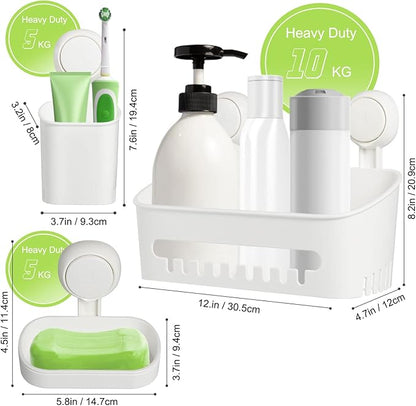 Uten Bathroom Suction Cup Shower Shelf 3-in-1 Wall Mounted Shower Basket Toothbrush Holder No Drill Hanging Rack Removable Shower Caddy Toilet Storage Rack Organizer