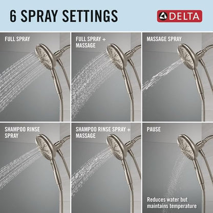 Delta Nicoli 14 Series Brushed Nickel Bathtub Shower Faucet Set with Handheld Shower Head, Valve Trim Kit, Stainless 144749-SS-HS (Valve Included)