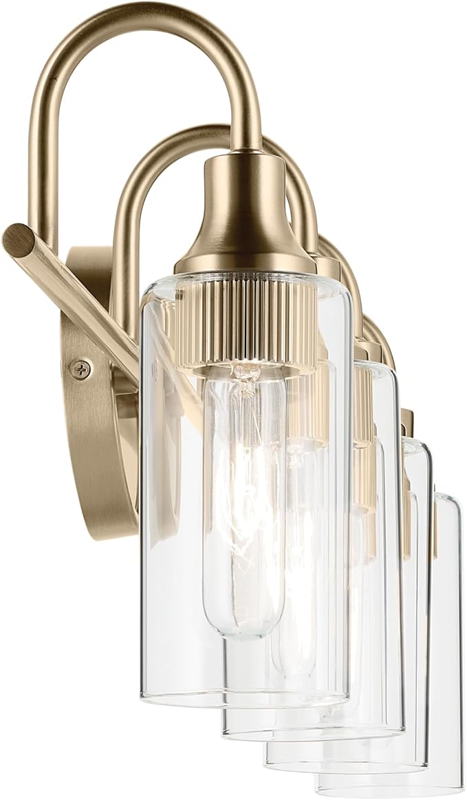Kichler Kavi 31.5" 4-Light Vanity Light with Clear Glass in Champagne Bronze, Damp Rated, for Bathroom, Powder Room, Over a Mirror, (31.5" W x 10" H), 55212CPZ
