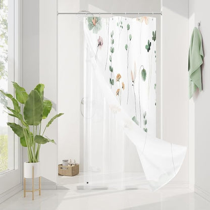 Small Stall 3 in 1 Shower Curtain Set, 48x72 | Narrow 3 in 1 Shower Curtain Set, PEVA Liner Set & 12 Double Sided Steel Hooks, Waterproof Fabric Bathroom Curtain