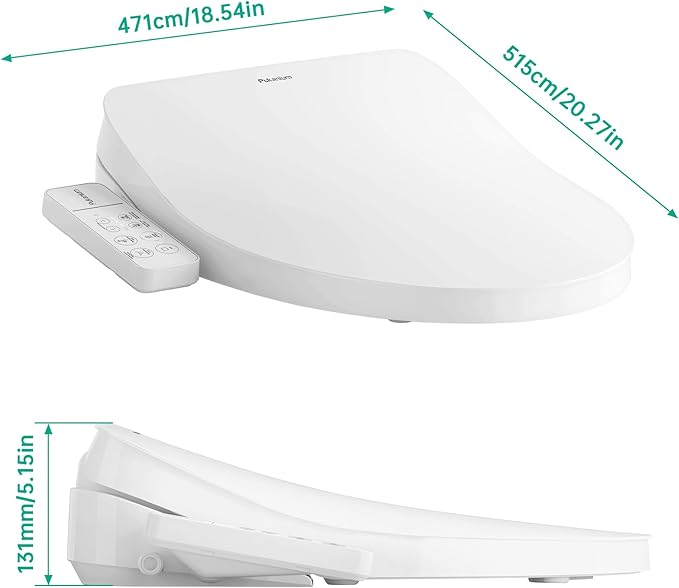 Heated Smart Toilet Seat with Feminine Wash & Dryer, Elongated Bidet with Adjustable Water Temperature, Pressure & Nozzle Position, Easy Installation & Soft-Close Lid for Modern Bathrooms