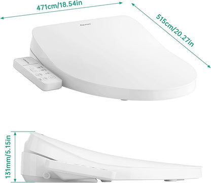 Heated Smart Toilet Seat with Feminine Wash & Dryer, Elongated Bidet with Adjustable Water Temperature, Pressure & Nozzle Position, Easy Installation & Soft-Close Lid for Modern Bathrooms