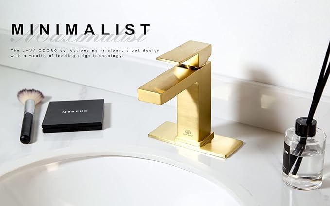 Lava Odoro Brushed Gold Bathroom Faucet Single Hole,Modern Bathroom Sink Faucet Single Handle Vanity Faucet with Pop up Drain Assembly, Deck Plate Included, 1.2 GPM, BF307-SG