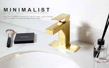 Lava Odoro Brushed Gold Bathroom Faucet Single Hole,Modern Bathroom Sink Faucet Single Handle Vanity Faucet with Pop up Drain Assembly, Deck Plate Included, 1.2 GPM, BF307-SG