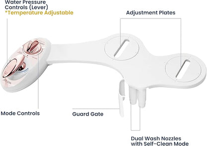 LUXE Bidet NEO 320 - Warm Water, Dual Nozzle, Self-Cleaning, Non-Electric Bidet Attachment for Toilet Seat, Adjustable Water Pressure, Rear & Feminine Wash (Rose Gold)