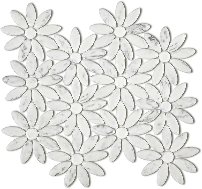 5 Sheets Marble Flowers Mosaic Wall and Floor Tiles for Bathroom and Kitchen 12.2 * 12.6 Inches 1.07 sq.ft (Brushed Marble)