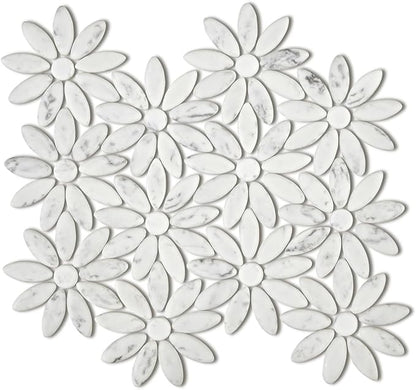 5 Sheets Marble Flowers Mosaic Wall and Floor Tiles for Bathroom and Kitchen 12.2 * 12.6 Inches 1.07 sq.ft (Brushed Marble)