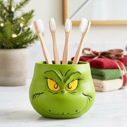 Dr. Seuss The Grinch Holiday Christmas Toothbrush Holder - Makeup Brushes/Pens Tumbler, (Officially Licensed Product) by Franco
