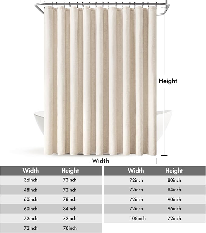 MIULEE W108*L72 Extra Wide Linen Shower Curtain Cream Beige 18 Metal Hooks | Washable, Large Fabric Curtain, Waterproof Neutral Thick Cloth Shower Curtains, Bathroom Hotel Bathtub