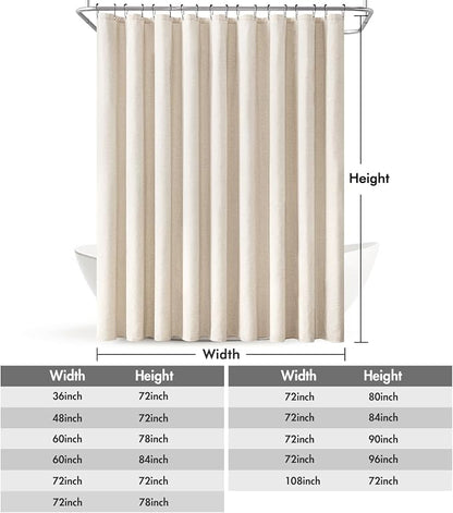 MIULEE W108*L72 Extra Wide Linen Shower Curtain Cream Beige 18 Metal Hooks | Washable, Large Fabric Curtain, Waterproof Neutral Thick Cloth Shower Curtains, Bathroom Hotel Bathtub