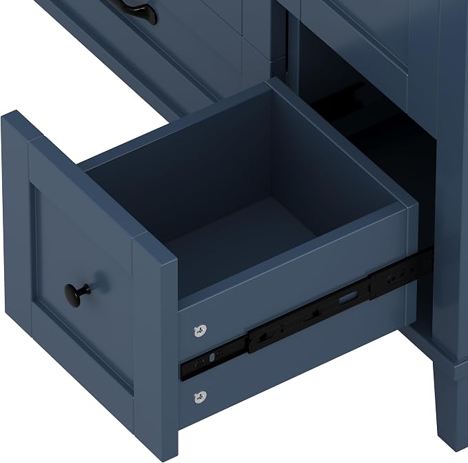 36" Bathroom Vanity with Sink, Freestanding Bathroom Cabinet | Ceramic Top & Backsplash, 4 Storage Drawers, X-Shaped Doors, Adjustable Shelving, Door Storage and Towel Bar, Navy Blue