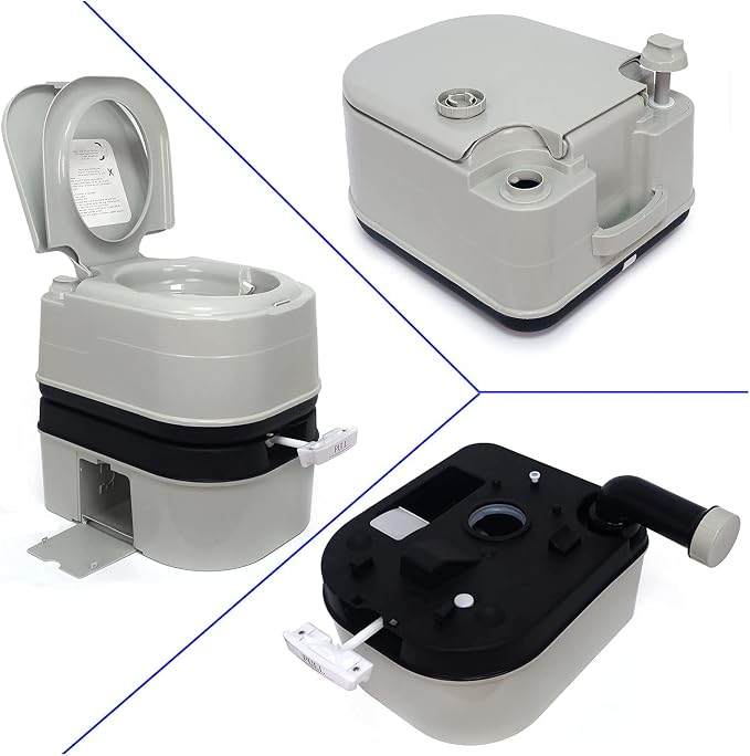 HTTMT- Gray 24L Advanced Portable Toilet Flush Camping Travel Outdoor Picnic Piston Pump Commode [P/N: ET-TOILET002-24L]