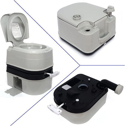 HTTMT- Gray 24L Advanced Portable Toilet Flush Camping Travel Outdoor Picnic Piston Pump Commode [P/N: ET-TOILET002-24L]