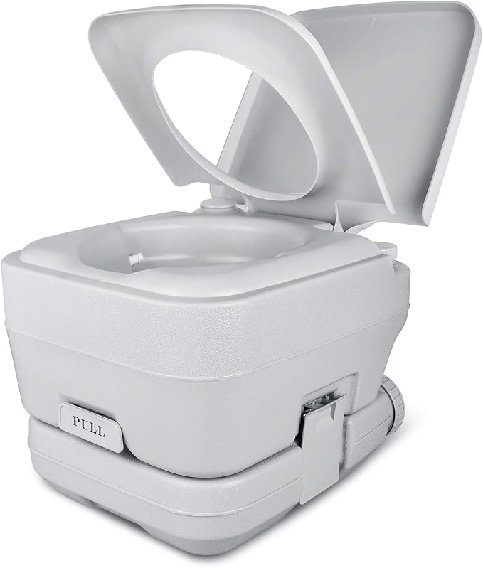 YITAHOME Portable Toilet 2.6 Gallon Camping RV Potty | Double Water Outlet, Press Flush Pump, for Travel, Boating, Hiking, Trips,Gray