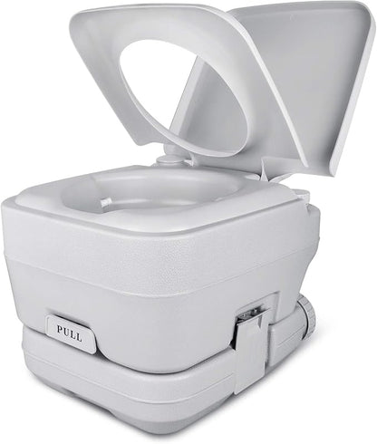 YITAHOME Portable Toilet 2.6 Gallon Camping RV Potty | Double Water Outlet, Press Flush Pump, for Travel, Boating, Hiking, Trips,Gray