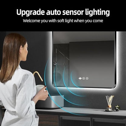 36" x 36" Black LED Bathroom Mirror with Lights - Motion Sensor | Smart Backlit Mirror Bathroom, Metal Framed, Anti-Fog, 3-Color Stepless Dimmable Lighted Mirror, Memory Function, CRI≥93