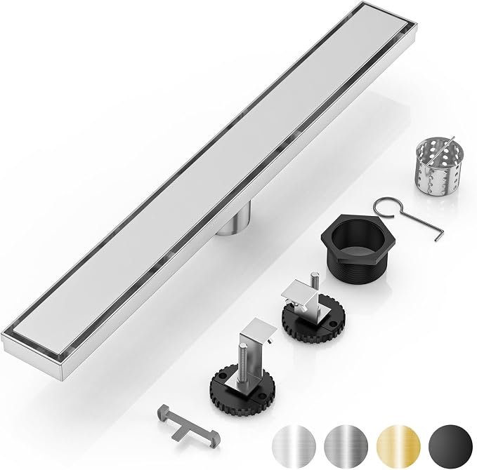 DLONE® Linear Shower Drain - 36 Inch Brushed Nickel, with Tile Insert Panel | AISI 304 Stainless Steel Linear Drain, Rectangle Shower Floor Drain, with Adjustable Feet, Fits Bathroom & Balcony etc