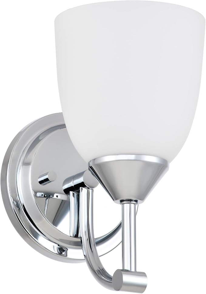 Traditional 1-Light Indoor Chrome Wall Sconce with Frosted Glass Bathroom Bedroom Hallway, 9.6" H x 5.5" W, Chrome