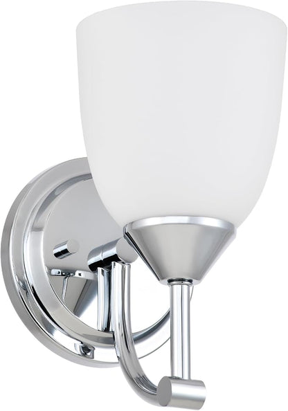 Traditional 1-Light Indoor Chrome Wall Sconce with Frosted Glass Bathroom Bedroom Hallway, 9.6" H x 5.5" W, Chrome