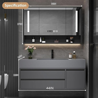 44IN Bathroom Vanity - Modern Floating Vanity with Sink Top, Including Wall Mounted Smart Defogging Mirror, for Bathroom