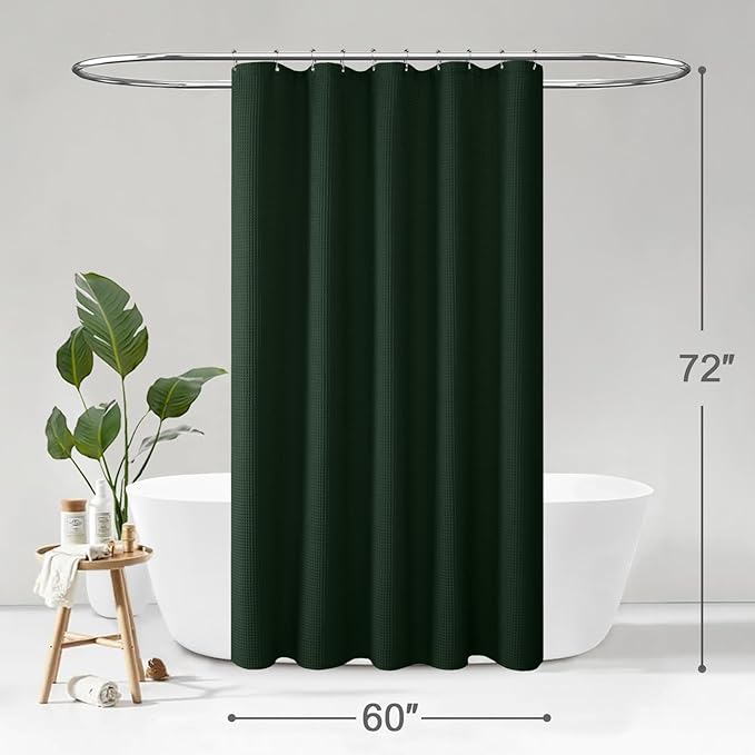 Stall Waffle Shower Curtain - Dark Green Cotton Fabric Texture Heavyweight Shower Curtains for Narrow Bathroom,Washable,60Wx72L