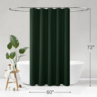 Stall Waffle Shower Curtain - Dark Green Cotton Fabric Texture Heavyweight Shower Curtains for Narrow Bathroom,Washable,60Wx72L