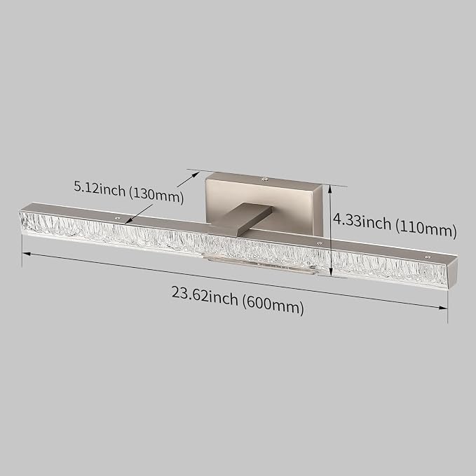 Brushed Nickel Vanity Lights for Bathroom, 24 Inch Modern LED Bathroom Light Fixtures Over Mirror with Iceberg Pattern Acrylic, 5500K Daylight Wall Sconce for Mirror Cabinet and Makeup Sink