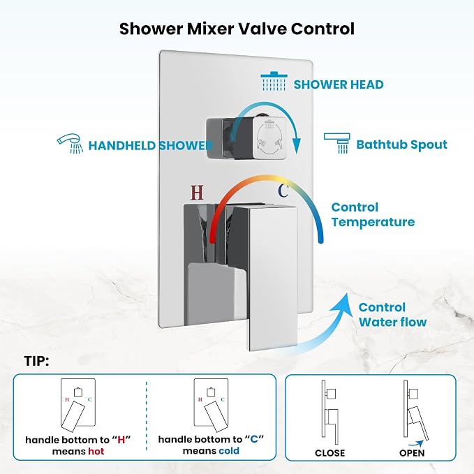 gotonovo Tub Shower Faucet Set with Valve Kit 8’’ Head,Polished Chrome | Shower System with Tub Spout,SUS304 Rain Head with Handheld Sprayer,Swivel Spout,All Metal,Rough-In Valve Trim Kit,Wall Mount
