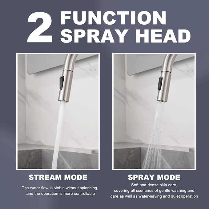 Brushe Nickel Bathroom Sink Faucet with Pull Down Sprayer | 2 Mode Sprayer, with Deck Plate for 1 or 3 Hole, 360° Swivel, with Pop Up Drain for Vanity Bar RV Basin Laundry Kitchen