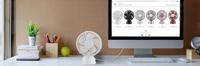 Good Housekeeping 5" All-Metal (92522) USB Desktop Laptop Nightstand Fan with Oscillation (Matte White)
