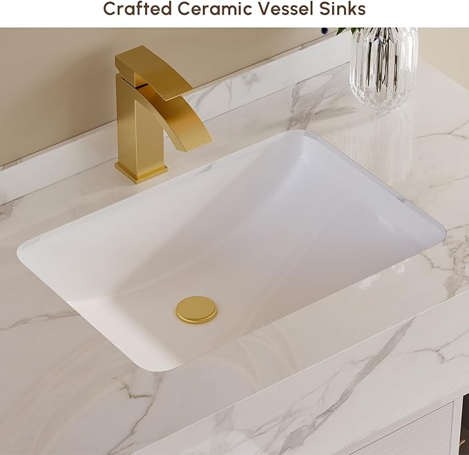 KunMai 35.4" White Floating Bathroom Vanity with Sink – Modern Wall Mounted Bathroom Cabinet with Sintered Stone Countertop, Soft-Close Drawers, Space-Saving Vanity for Small Bathrooms