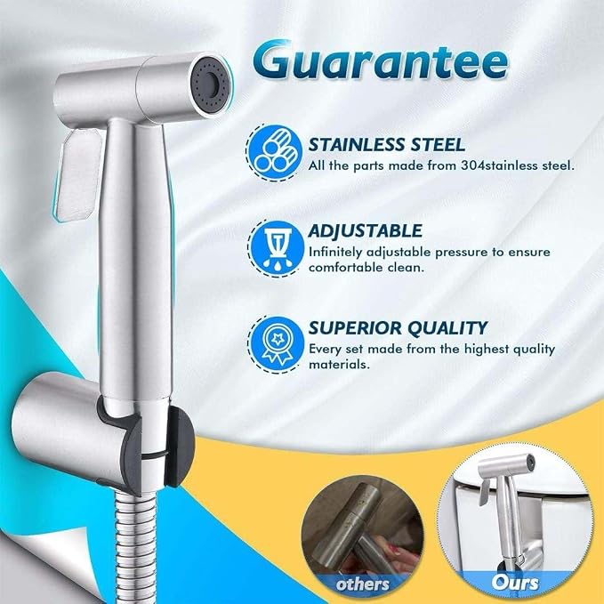 JNGOODS Handheld Bidet Sprayer for Toilet, Adjustable Pressure, Stainless Steel Brushed Nickel, Baby Cloth Diaper Wash - Easy to Install.