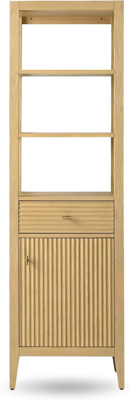 Vanity Art Vanity with Storage Cabinet & Shelves, Free-Standing Vanity with Soft-Closing Doors, Natural Oak, Golden Brushed Handware VA91-LC-NO-GB