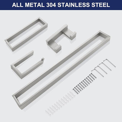 Lairuier Brushed Nickel Bathroom Hardware Accessories, 4PCS Towel Bar Set | Including Towel Bar,Towel Holder, Toilet Paper Holder, Towel Hook, SUS304 Stainless Steel Bathroom Towel Holder Hardware Set