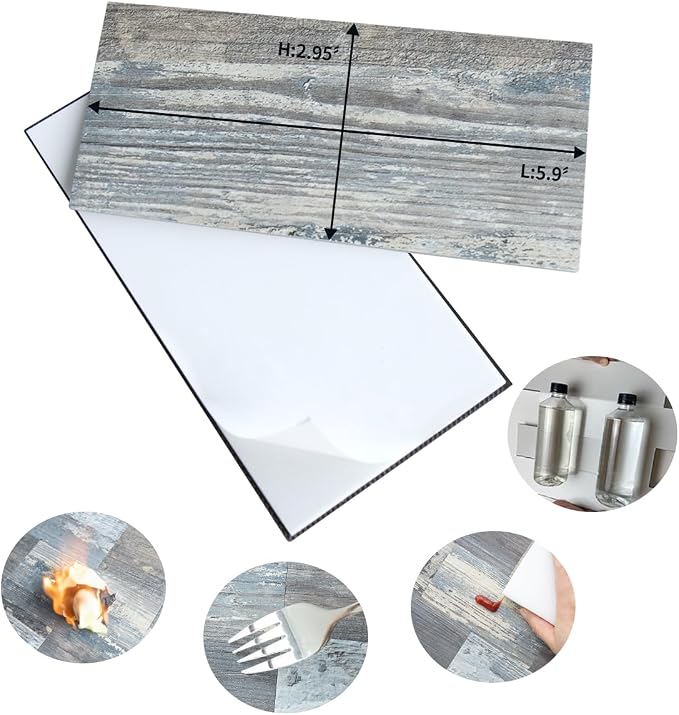 AULIGET 4 Pieces Peel and Stick Backsplash PVC Tile, 3" x 6" Rustic Wood Brick Stick on Tiles