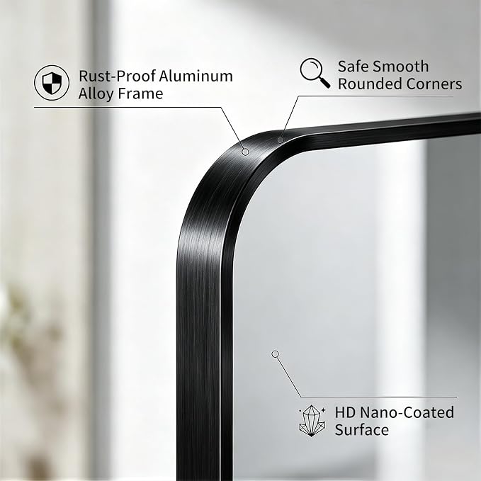 Bathroom Mirror 40"x55" Matte Black Rectangle Bathroom Wall Mirror for Over Sink, Modern Large Vanity Mirror, HD Tempered Glass, Anti-Rust Aluminum Alloy Frame, for Living Room, Bedroom, Entryway