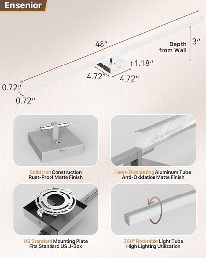 Ensenior Modern Bathroom Vanity Light 48 Inch, Built-in Dimmer, 28W Dimmable 5CCT LED Light Fixture Over Mirror, Baked-on Matte Grey Vanity Lights for Mirror Cabinets Bedroom - FCC & ETL Certificated