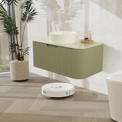 LKTART 24 Inch Green Floating Bathroom Vanity with Sink, Modern Wall Mounted Bathroom Storage Cabinet with Drawer, Round White Ceramic Sink Top and Marble Texture Top