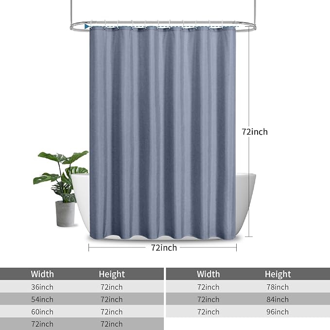 Waterproof Fabric Shower Curtain,No Liner Needed,72x72,Blue Gray | 2-in-1 Design,Linen Textured,100% Waterproof TPU-Laminated Backing,Magnetic Weighted,Machine Washable,For Bathroom,Hotel