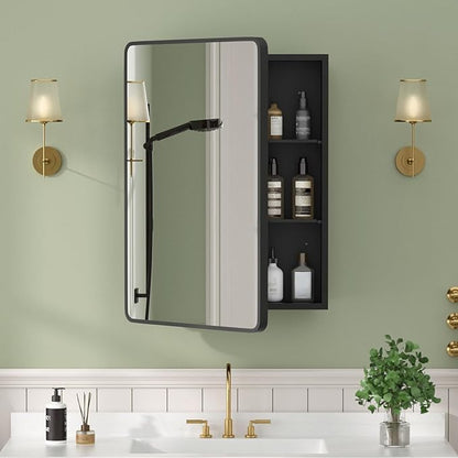 20×28 Black Medicine Cabinet with Mirror, Bathroom Medicine Cabinet with Mirror for Vanity Wall Mounted & Recessed with Cosmetics Storage Rack, 2 Stable and Removable Shelves, Easy Installation