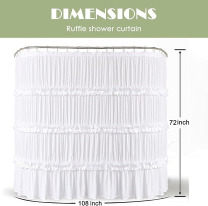 Homechoice Decor Extra Wide Shower Curtain 108"W x 72"L with 18 Buttonholes | Vintage Handcrafted Bow Tie Bath Curtain for Bathroom and Clawfoot Tub, Victorian Ruffle Bathroom Curtain, White (LQ-10)