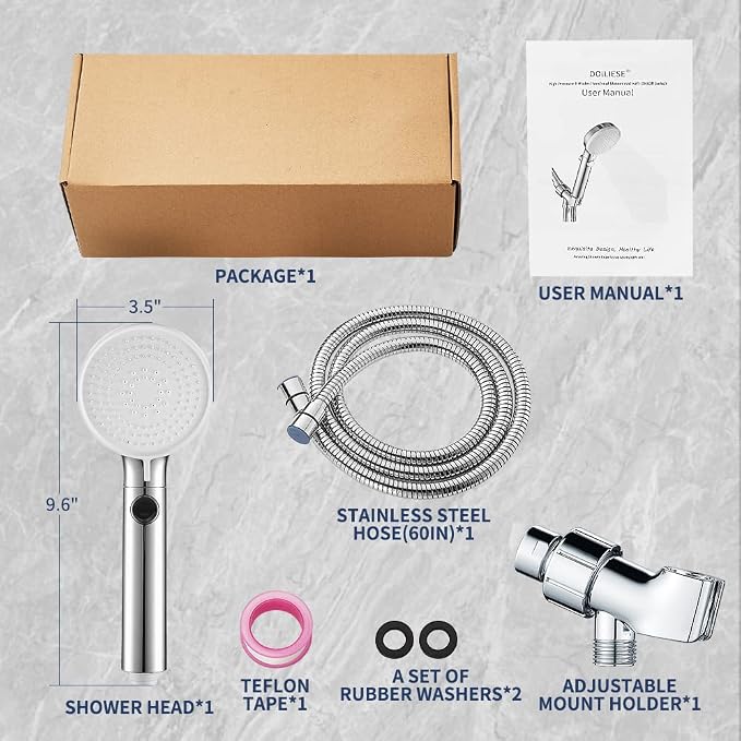 Shower Head with Handheld Shower Head with ON/Off Switch 3-Modes | High Pressure Shower Head with Hose, Chrome Finish, 60inches Hose